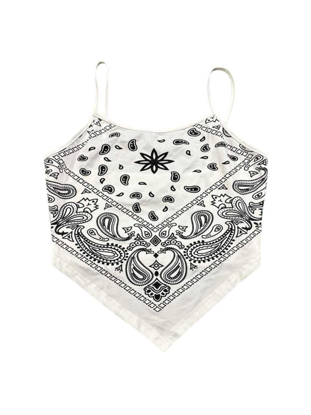 White Bandana Print Crop Top Small Y2K Cami Scarf Hem